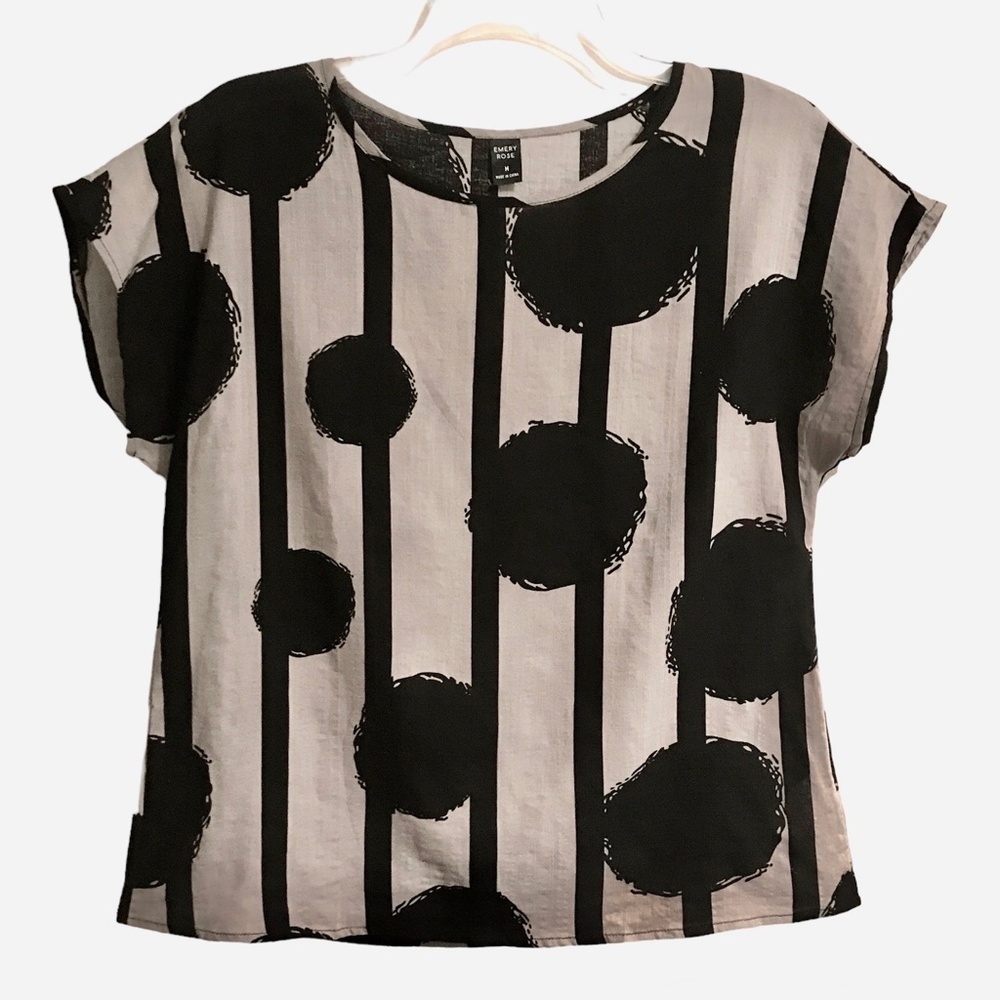 Emery Rose Short Sleeve Drop Shoulder Linen Look Top